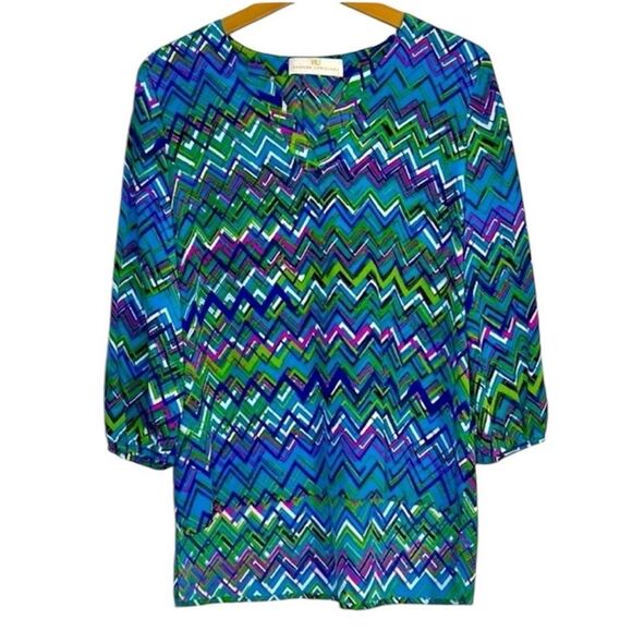 Amanda Uprichard Tops - Amanda Uprichard 100% Silk Zigzag Pattern High Low Blouse Size Extra Small